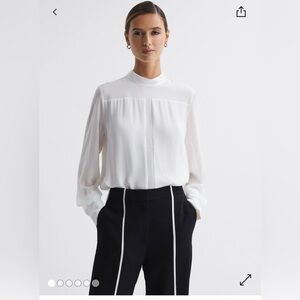 Reiss Riley Sheer High Neck Blouse Cream Size 6